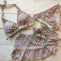 ビキニ ボーダー ストライプ カラフル スカート付き 3点セット