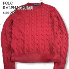 現行品✨ラルフローレン メンズ M相当 大人気 ケーブルニットセーター 赤 刺繍