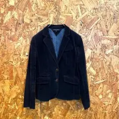 TOMMY HILFIGER テーラードジャケット ベロア ネイビー レディース