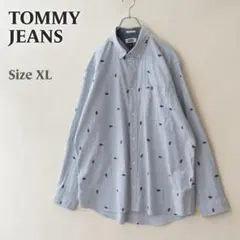 TOMMY JEANS ドル記号刺繍 ストライプシャツ XL リラックスフィット