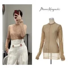 〖美品〗マメクロゴウチ　マーブルプリントシアージャージーハイネックトップス Marble Print Jersey High Neck Top-マーブルプリントジャージー