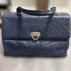 オーストリッチ ハンドバッグ ネイビー