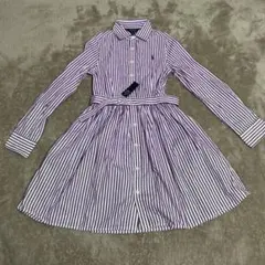 【未使用タグ付】Ralph Lauren ストライプ長袖ワンピース 130cm
