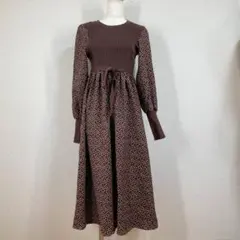 エミプラス 異素材ドッキングワンピース L ブラウン リブニット ロング丈