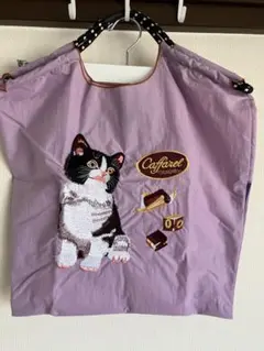 猫の刺繍 トートバッグ 薄紫　大容量　人気バッグ