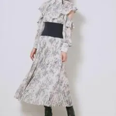 SNIDEL スナイデル ウエストリブシャツワンピース ネイビー 花柄 シルク混