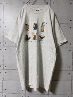 90s タルテックス カナダ製 メンズ Tシャツ M グレー アニマル　海外古着
