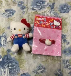 ハローキティぬいぐるみ マスコット オーバーオール ヘアバンドセット 希少 レア