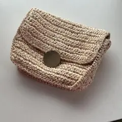ベージュ 編み物 クラッチバッグ