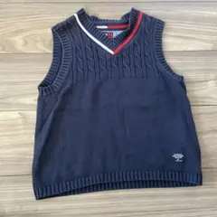 トミーヒルフィガー Vネックケーブル編みニットベストネイビー 7サイズ