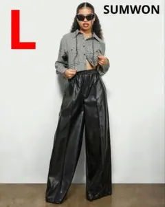 SUMWON　スーパーワイドパンツ　超ワイド　ビニールレザー　光沢あり　黒　L