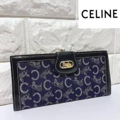 CELINE セリーヌ Cマカダム 馬車ロゴ がま口 キャンバス レザー 長財布