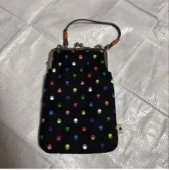 美品　AYANOKOJI がま口お散歩ポシェットポーチ　帆布　がまドット柄