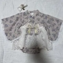 【試着のみ・ヘアアクセ付】バースデイ　cottoli 袴ロンパース　70cm