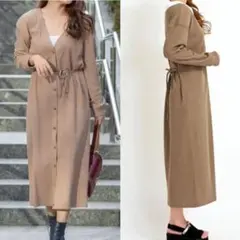 新品☆4way ワッフル ロング カーディガン ワンピース モカ