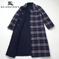 バーバリー ノバチェック リバーシブルコート ウール レディース7 ネイビー