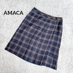 AMACA アマカ【L】チェック柄スカート 裏地付き 綺麗めカジュアル ネイビーのサムネイル