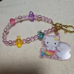 ハローキティ 人魚 アクリルキーホルダー ビーズチェーン