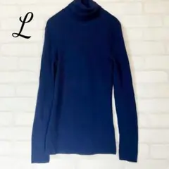 ユニクロ 長袖 ウール タートルネックセーター ネイビー L