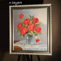 ★秀作★ 手書き油絵 ベルサイユのバラ 額付 肉筆絵画 インテリア 油彩画