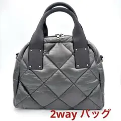 ナイロンキルティングバッグ 2wayショルダーバッグ ブラック ボストンバッグ