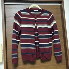 Te chichi ボーダー長袖カーディガン ボルドー系