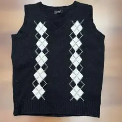COMME CA アーガイル柄 ベスト 黒