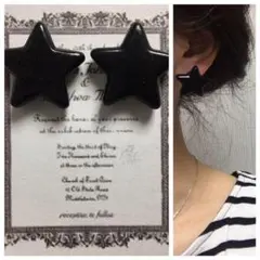 1000-1 ブラック☺︎スター型のアンティークピアス☺︎