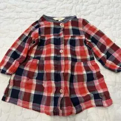 【90cm】HusHusH赤×紺 長袖チェックシャツ シャツワンピース