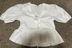 ZARA /ホワイト ペプラム 半袖シャツ