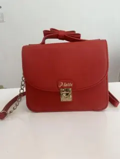 ピンクラテ リボン付きレッドショルダーバッグ