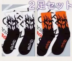 【新品】2足セット　ペア　ストリート　ソックス　スケボ　アメカジ　炎　ソックス