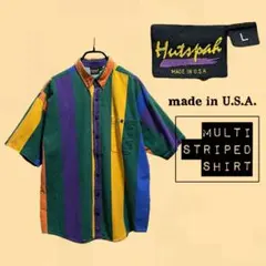 Hutspah マルチストライプシャツ Lサイズ ボタンダウン アメリカ製