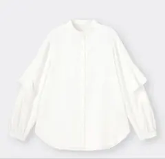 GU ラッフルスリーブブラウス 長袖 オフ ホワイト ラッフルスリーブ ブラウス