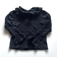 【希少・平成レトロ】メゾピアノ パフスリーブ　フリフリ襟付き長袖　黒　110㎝