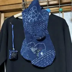 ☆セール❗️おまけ付き 藍染刺し子のミニマフラー 　　　　　　　　なー猫さん