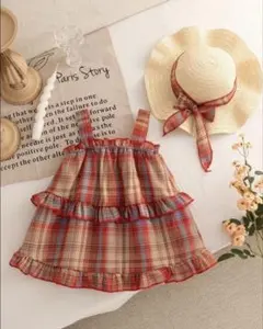 新品 ベビー チェック セットアップ 帽子付き 韓国子供服　90