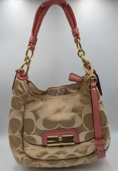 美品-COACH コーチ クリスティン シグネチャー ボーボー バッグ ピンク