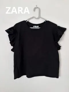 ZARA フリル付き 黒 Tシャツ Mサイズ