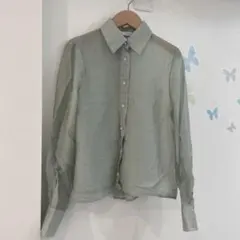 12【XS】ZARA シアー　フリル　ブラウス　シャツ