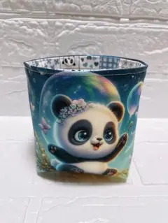 小物入れ　ミニ布バスケット　ハンドメイド　両面パネル生地　幻想的　パンダ