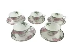 未使用 HOYA CRYSTAL ホヤ クリスタル カップ＆ソーサー 花柄 5客