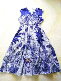 ロングワンピース プリーツ カシュクール 総柄 和柄　フレア ギャザー