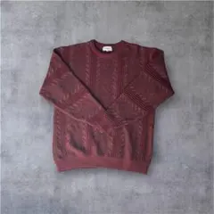 LIND BERGH 立体編み ウールニット 2L 総柄 レッド系 ビッグサイズ