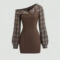 SHEIN オフショルダー チェック柄 ワンピース