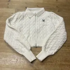 NICE CLAUP アイボリー ケーブルニット セーター