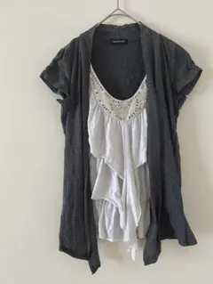 heartsoul 【M】半袖カーディガン グレー　アンサンブル