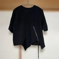 【ABITOKYO】アシンメトリー ジップ 半袖Tシャツ ブラックのサムネイル