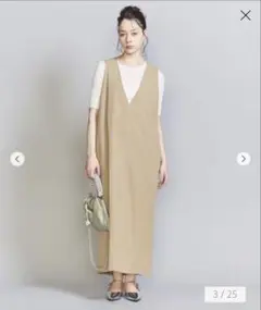 BEAUTY&YOUTH カルゼ ディープVネック ジャンパースカート Mサイズ