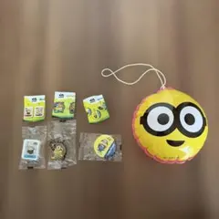 新品　くら寿司　ミニオン　缶バッチ 消しゴム　キーホルダーおまけのビニール風船付